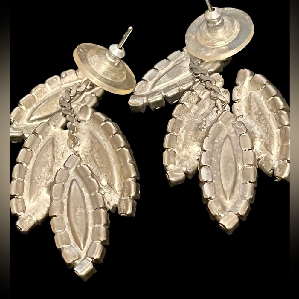 Vintage rhinestone and onyx drop earrings - Picture 4 of 5